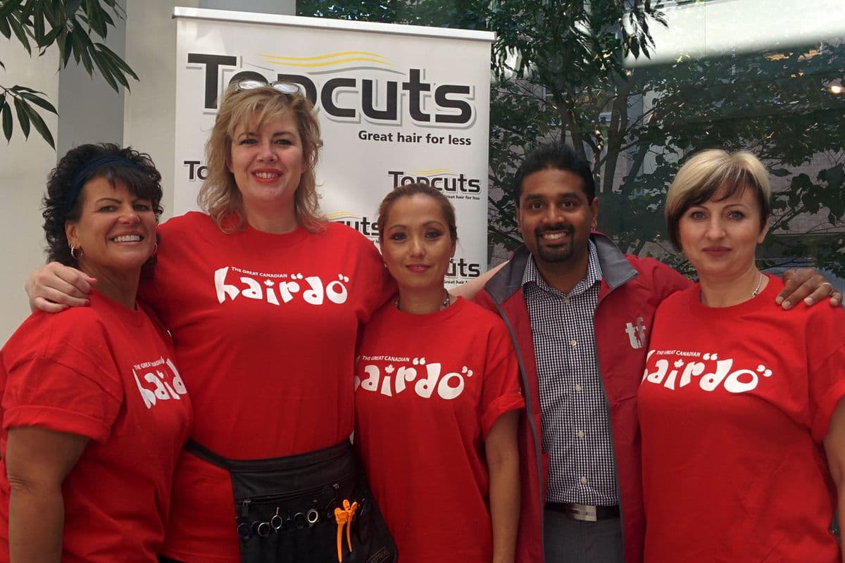 Group photo of hair stylists from Topcuts at the Great Canadian Hairdo